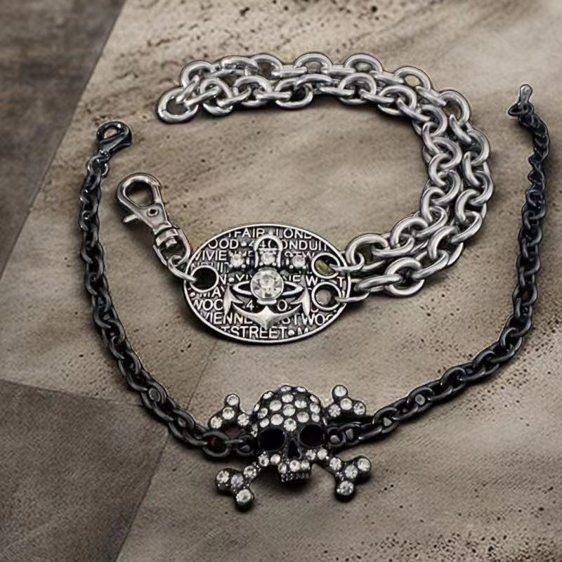Wholesale Punk Style Distressed Diamond Skull Anchor Bracelet