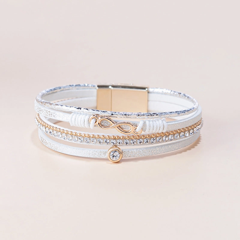 Wholesale Punk Style Multi-layer Diamond Leather Bracelet