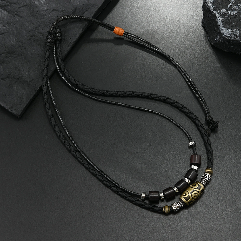 Wholesale Punk style retro personality necklace trendy men's braided wax rope antique pendant
