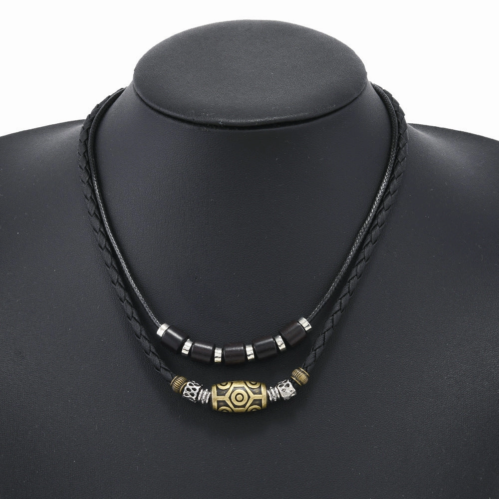 Wholesale Punk style retro personality necklace trendy men's braided wax rope antique pendant