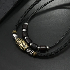 Wholesale Punk style retro personality necklace trendy men's braided wax rope antique pendant