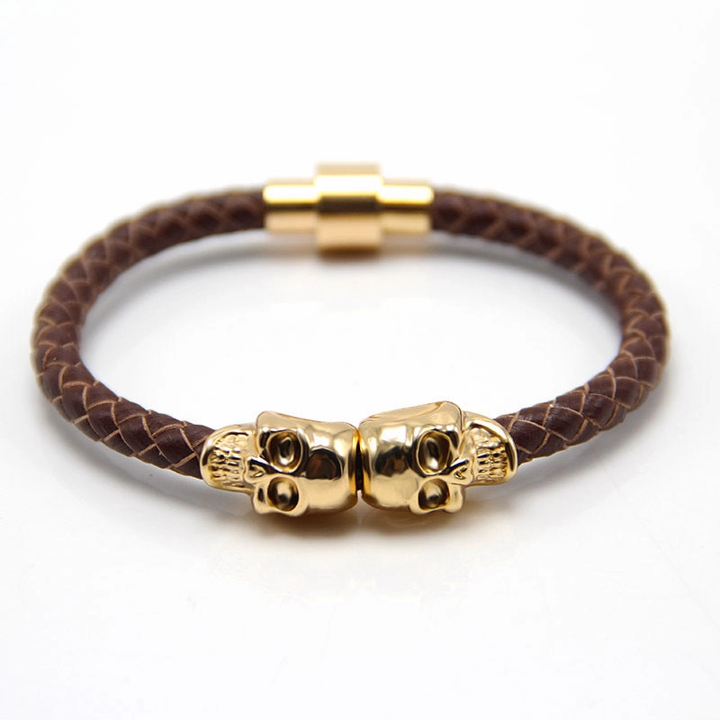 Wholesale Punk Style Skull Leather Men's Bracelet