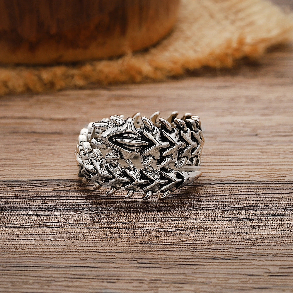 Wholesale Punk style spine skull ring retro open adjustable