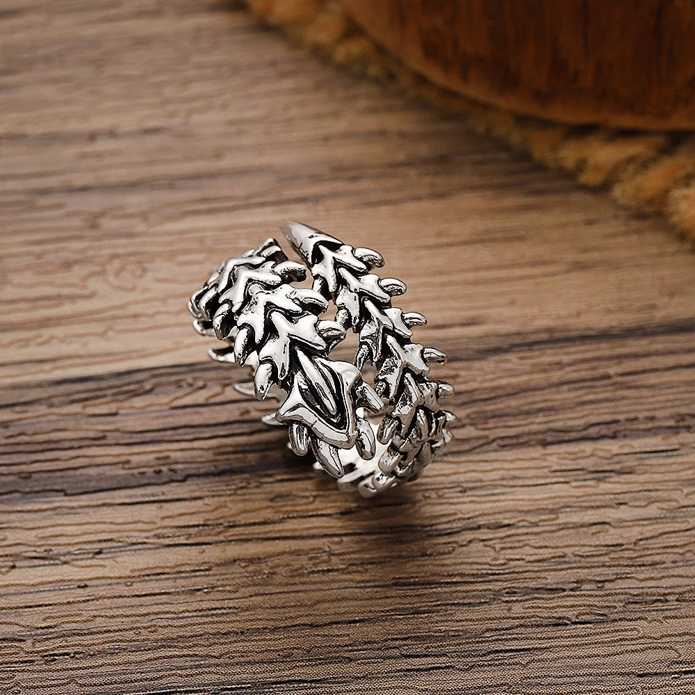 Wholesale Punk style spine skull ring retro open adjustable