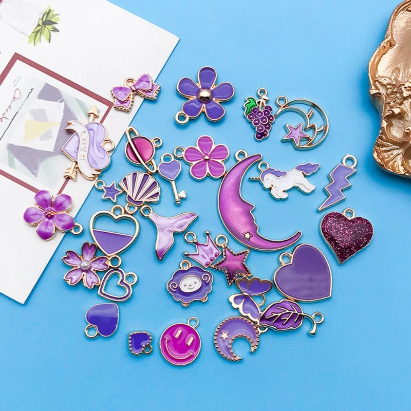 Wholesale Purple Drip Oil Alloy Flower Love DIY Necklace Bracelet Pendant