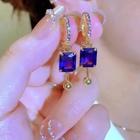 Wholesale Purple square earrings with micro diamonds