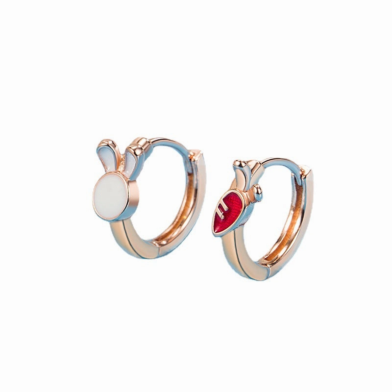 Wholesale Rabbit radish ear buckle women's elegant small simple cute asymmetric niche exquisite earrings