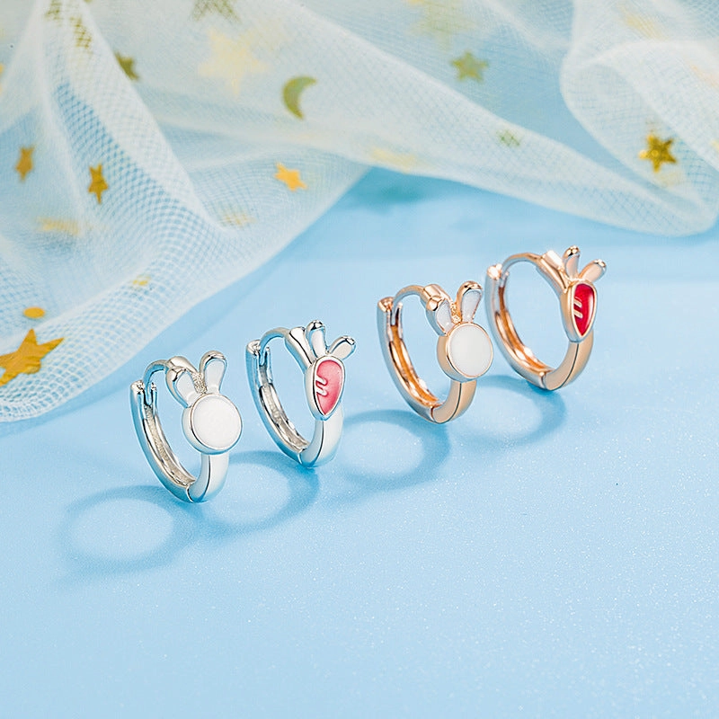 Wholesale Rabbit radish ear buckle women's elegant small simple cute asymmetric niche exquisite earrings