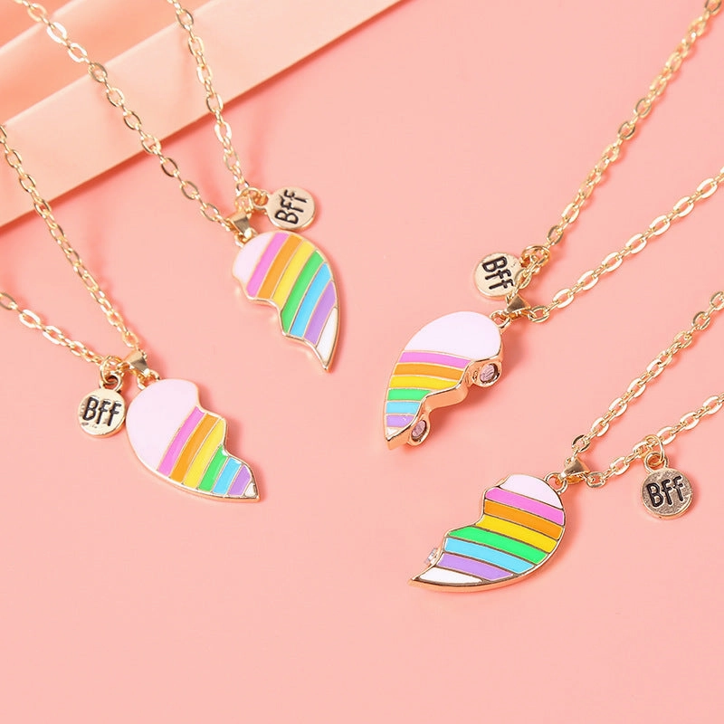 Wholesale Rainbow Burger Fries Fashion Love Splicing Necklaces