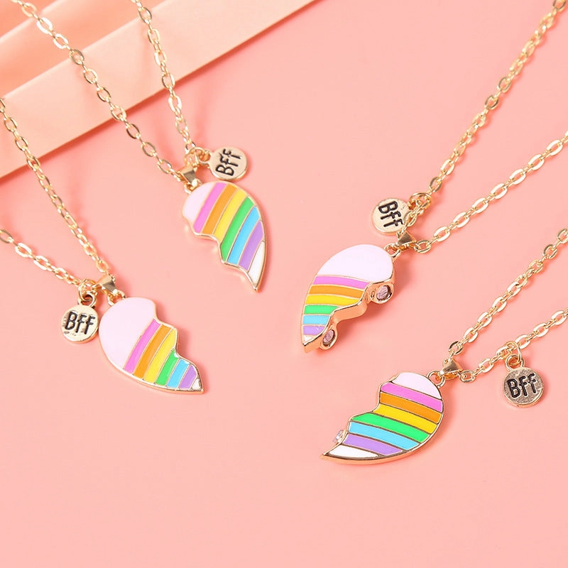 Wholesale Rainbow Burger Fries Fashion Love Splicing Necklaces
