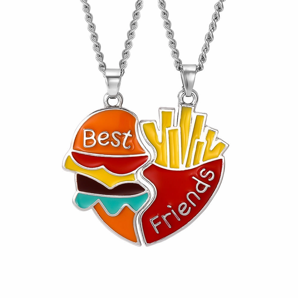 Wholesale Rainbow Burger Fries Fashion Love Splicing Necklaces