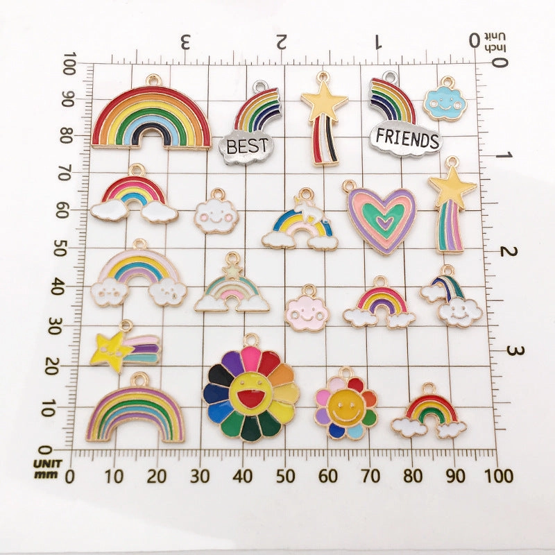 Wholesale Rainbow Cloud Sunflower Meteor Alloy Drip Oil Pendant DIY Necklace Pendant Accessories