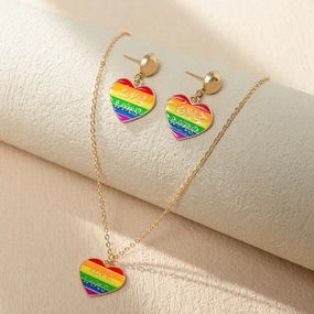 Wholesale Rainbow Element Design Dripping Oil Necklace Earring Set