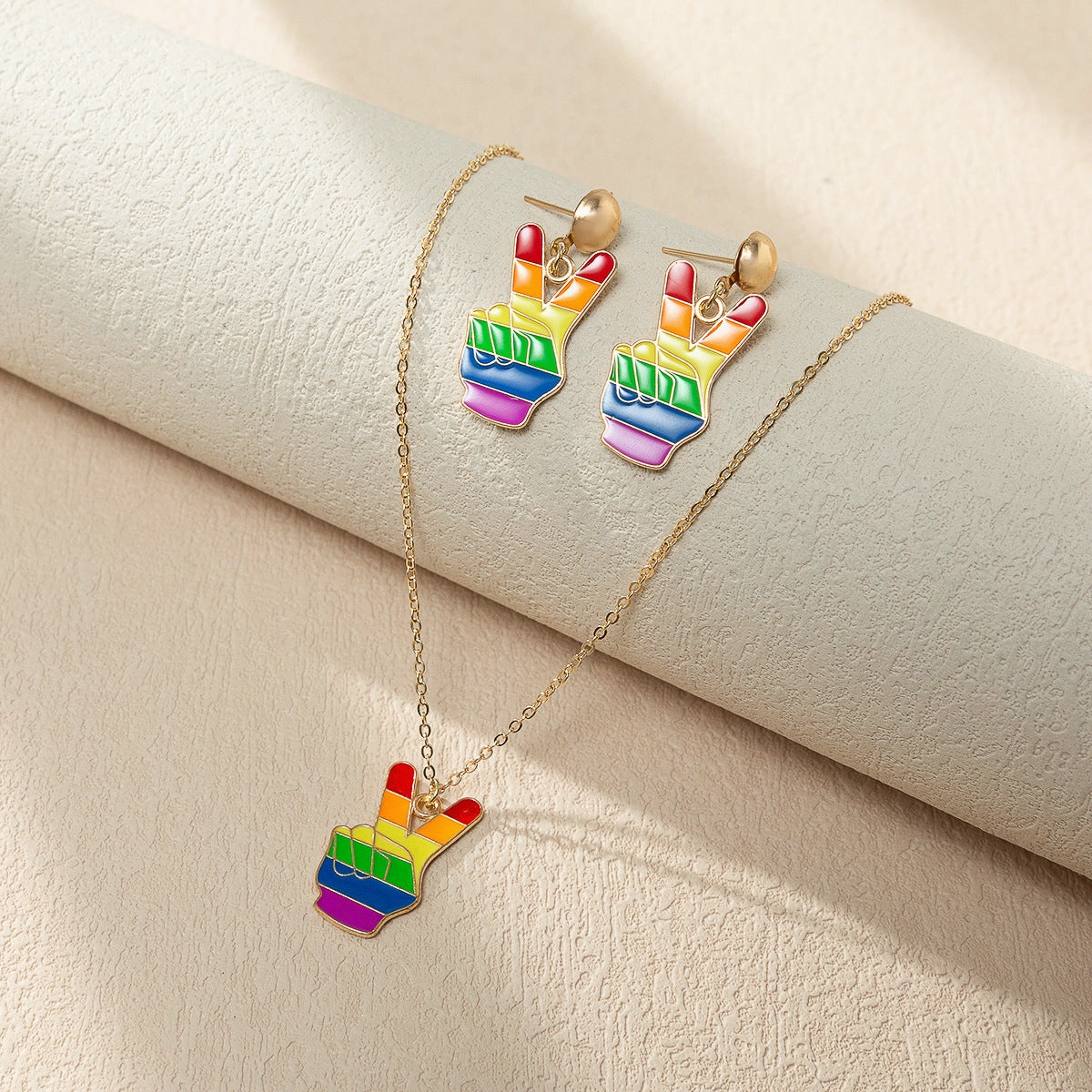 Wholesale Rainbow Element Design Dripping Oil Necklace Earring Set