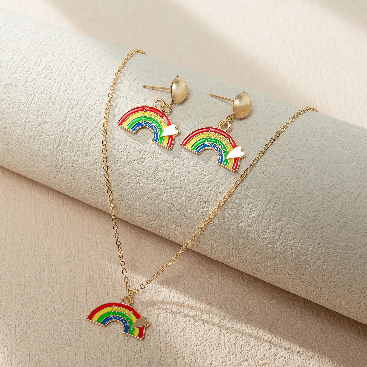 Wholesale Rainbow Element Design Dripping Oil Necklace Earring Set
