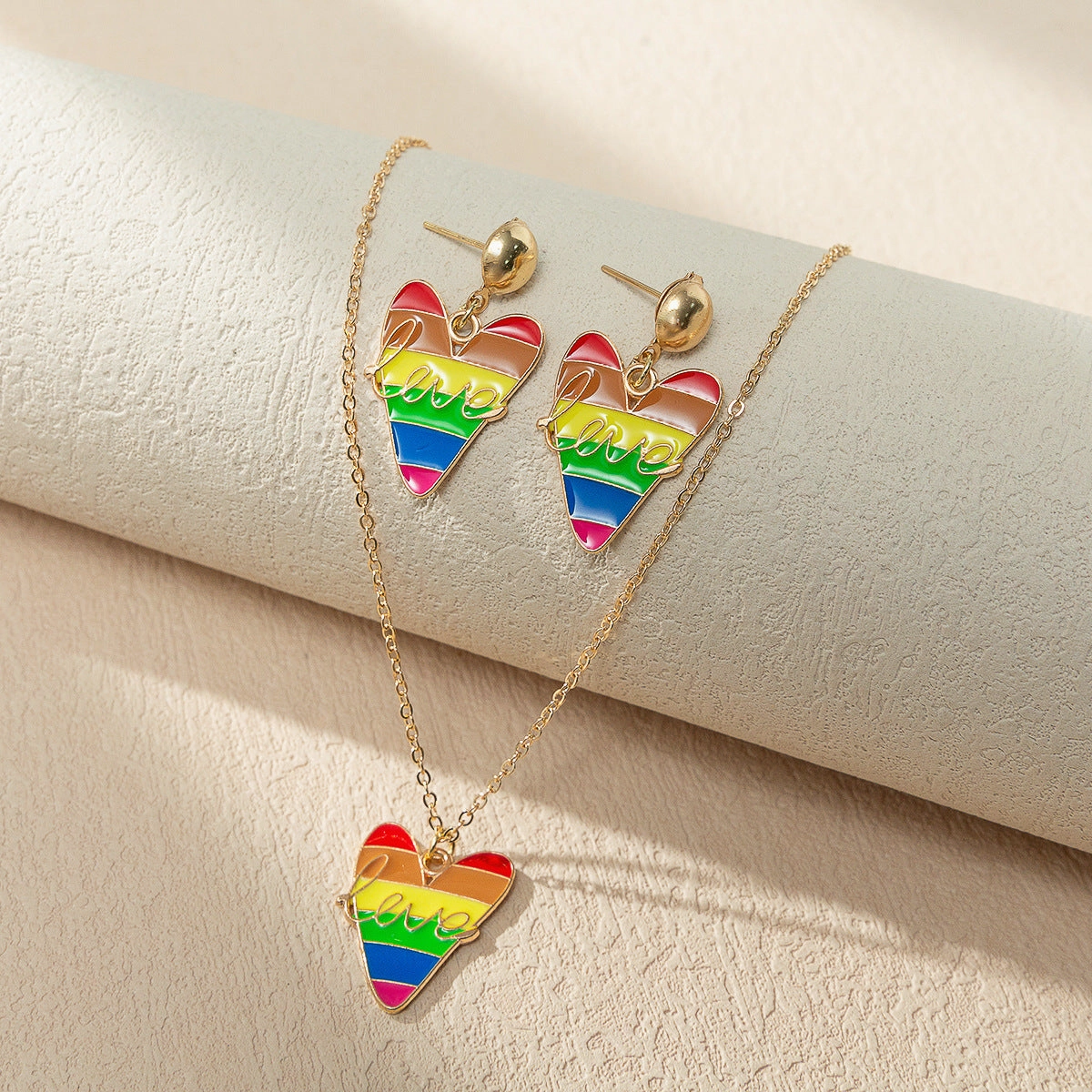 Wholesale Rainbow Element Design Dripping Oil Necklace Earring Set
