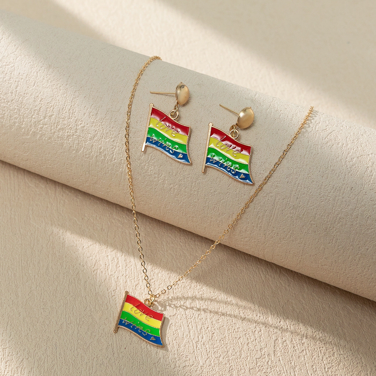 Wholesale Rainbow Element Design Dripping Oil Necklace Earring Set