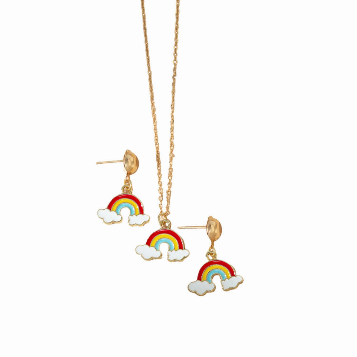 Wholesale Rainbow Element Design Dripping Oil Necklace Earring Set