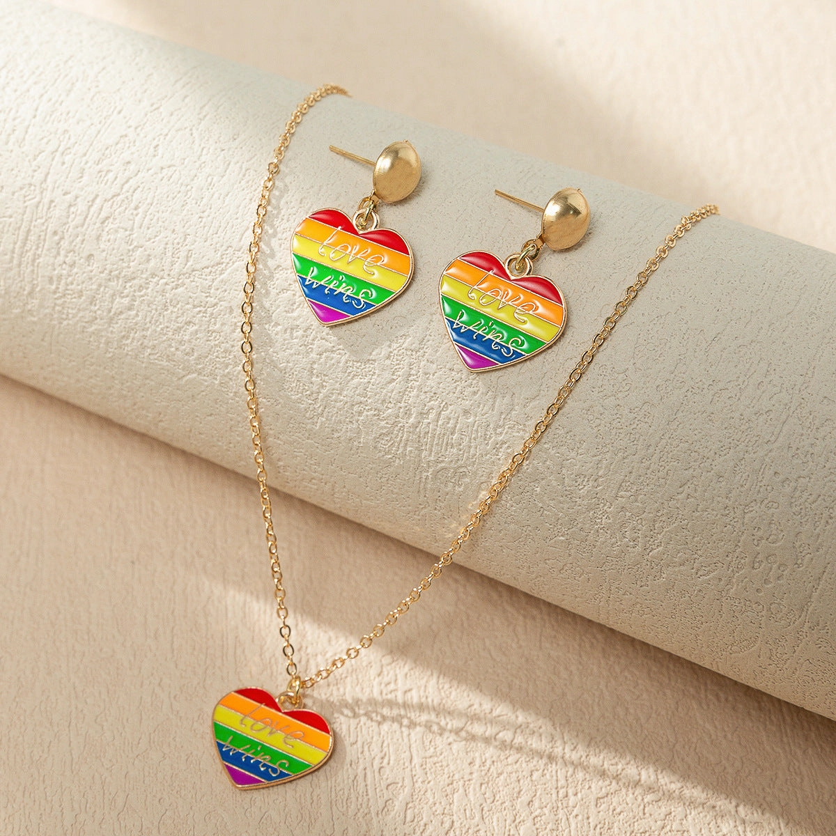 Wholesale Rainbow Element Design Dripping Oil Necklace Earring Set