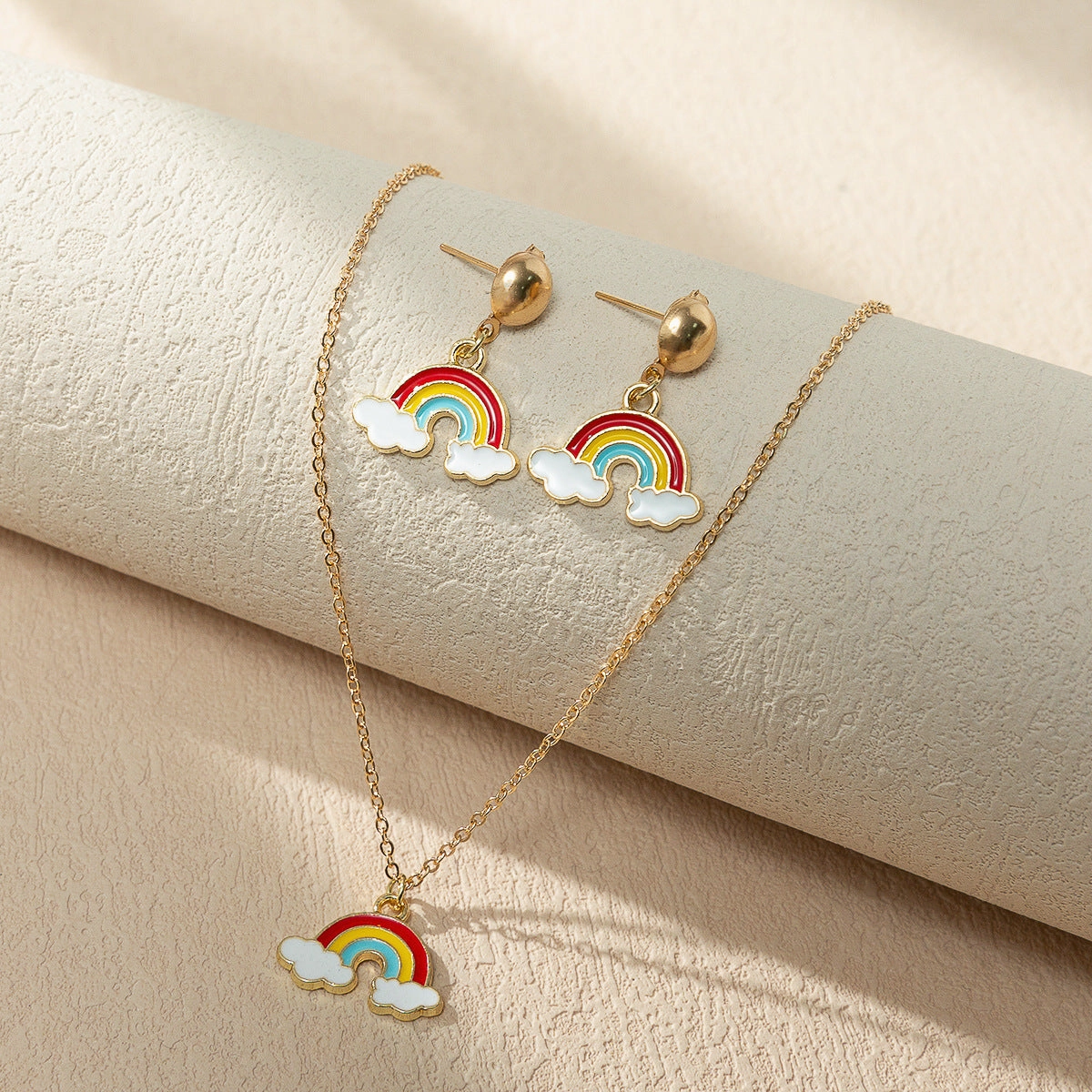 Wholesale Rainbow Element Design Dripping Oil Necklace Earring Set