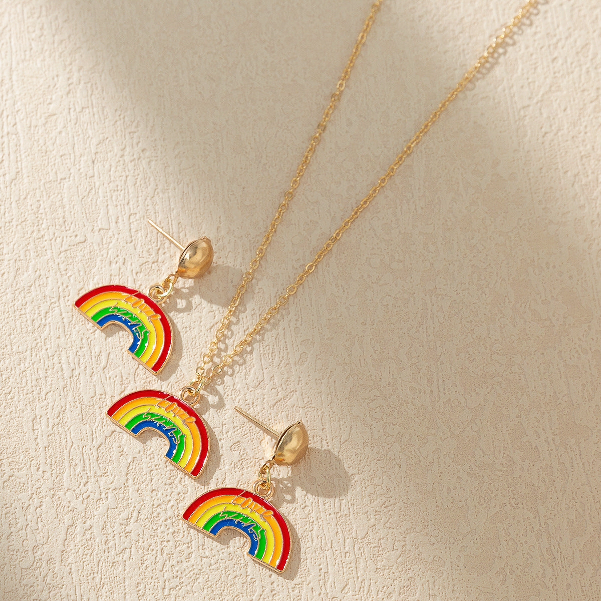 Wholesale Rainbow Element Design Dripping Oil Necklace Earring Set
