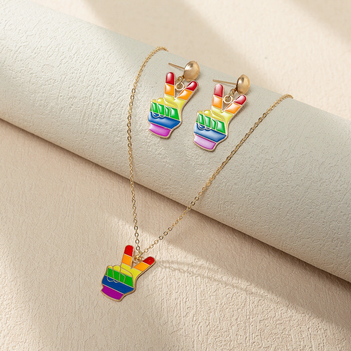 Wholesale Rainbow Element Design Dripping Oil Necklace Earring Set