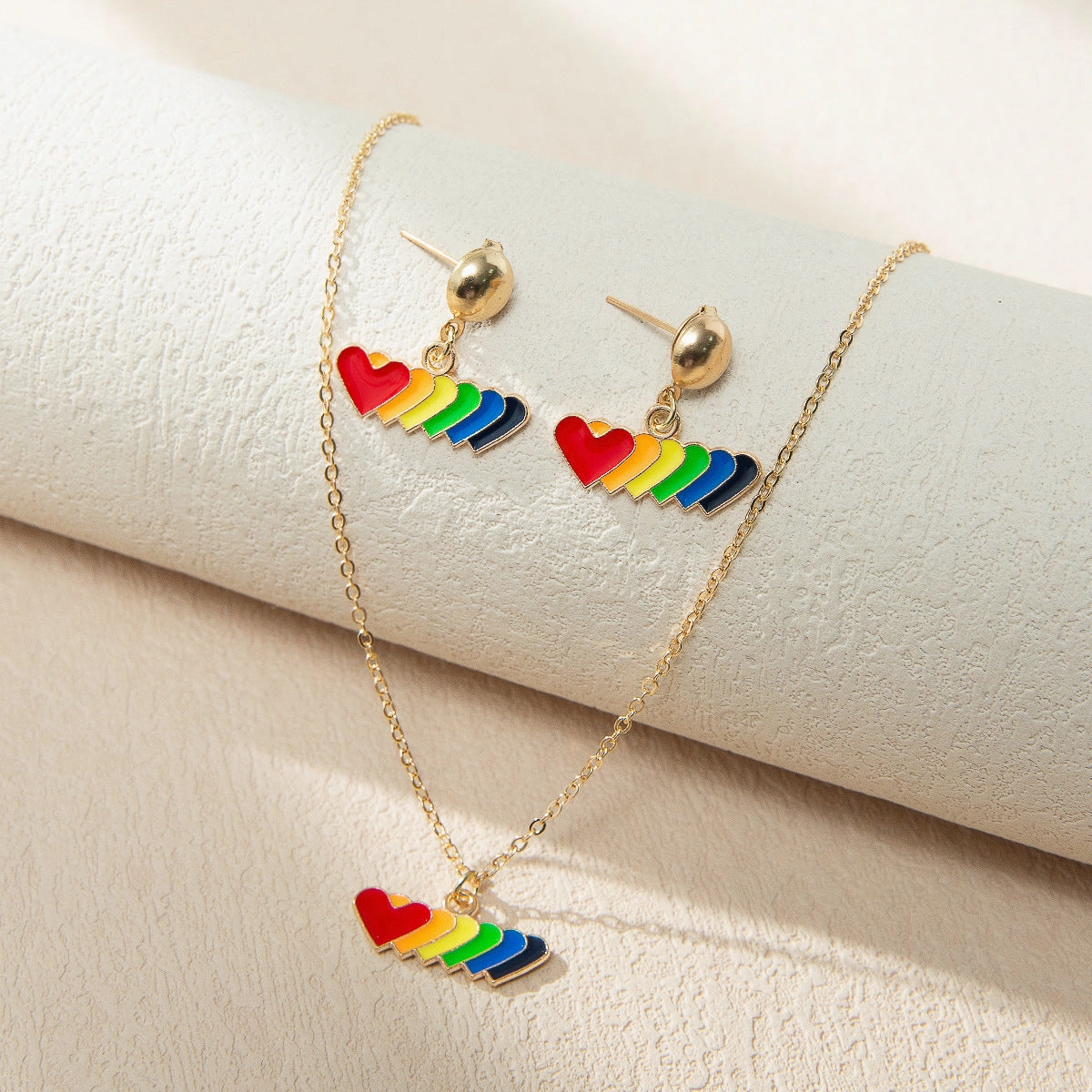Wholesale Rainbow Element Design Dripping Oil Necklace Earring Set
