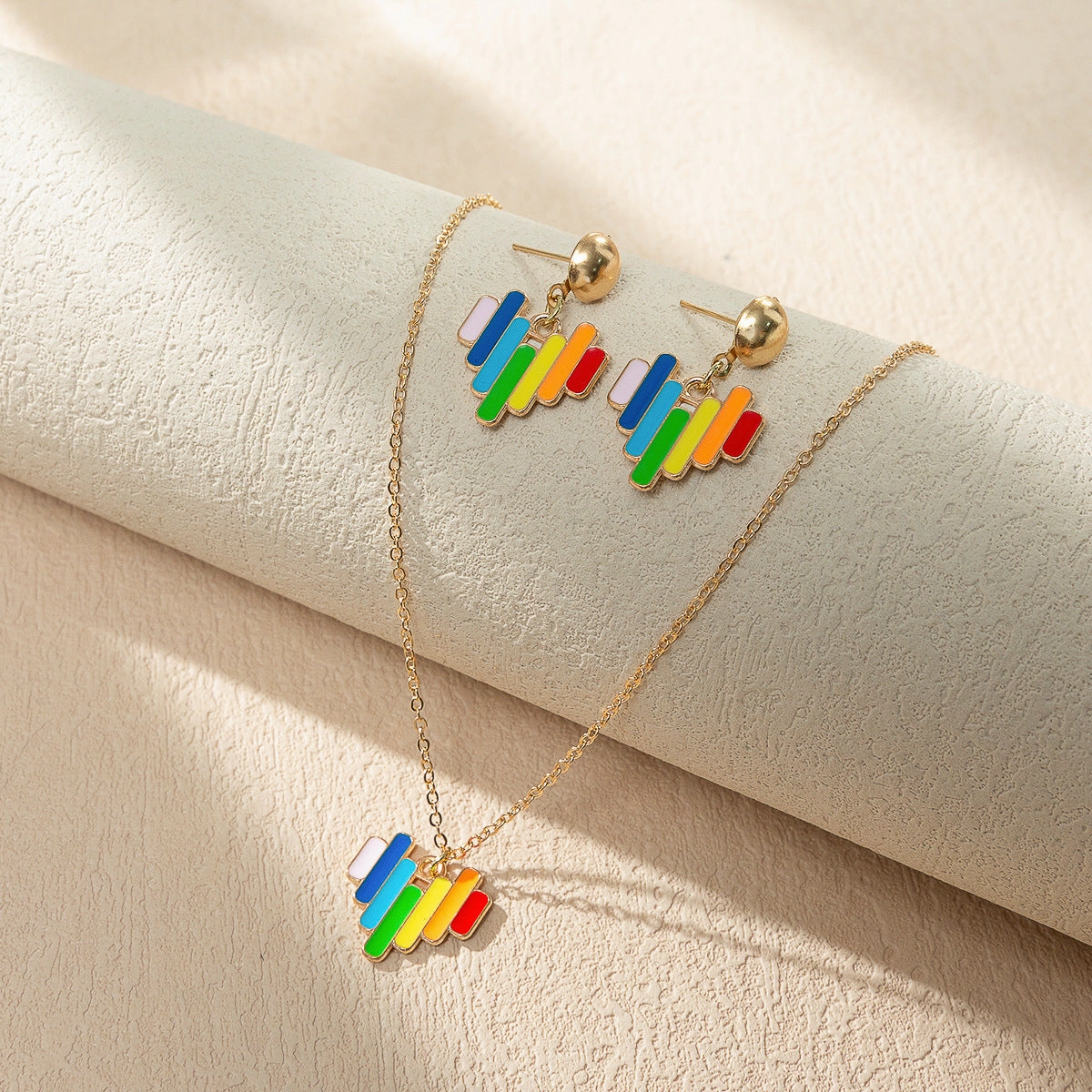 Wholesale Rainbow Element Design Dripping Oil Necklace Earring Set