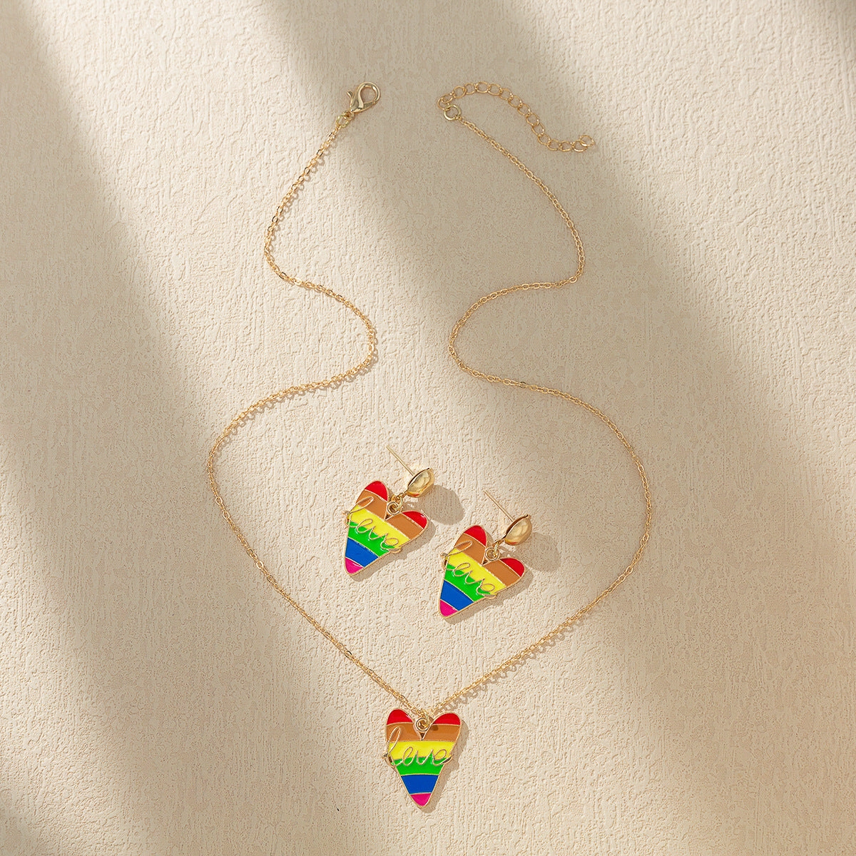 Wholesale Rainbow Element Design Dripping Oil Necklace Earring Set