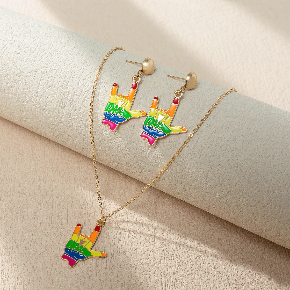 Wholesale Rainbow Element Design Dripping Oil Necklace Earring Set