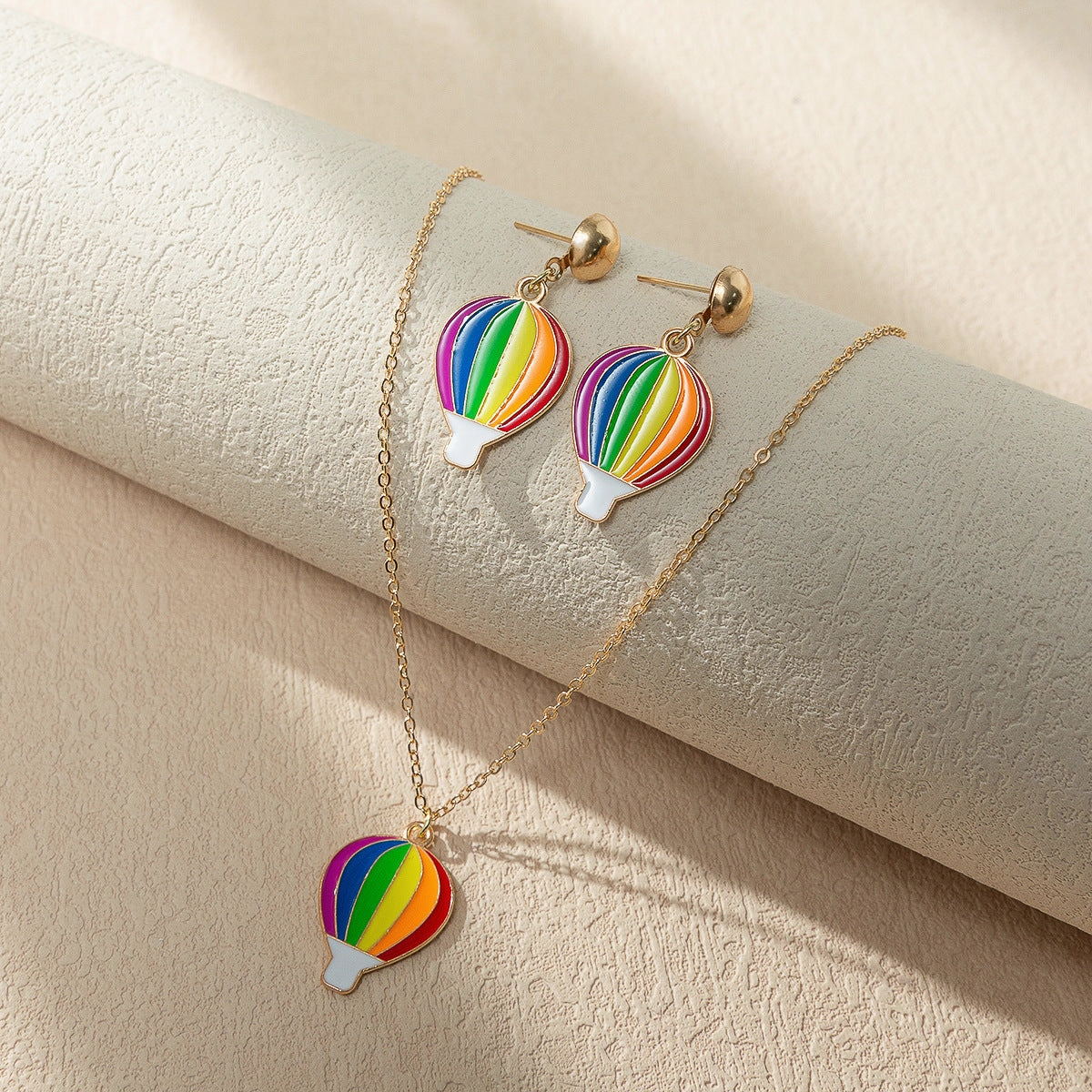 Wholesale Rainbow Element Design Dripping Oil Necklace Earring Set