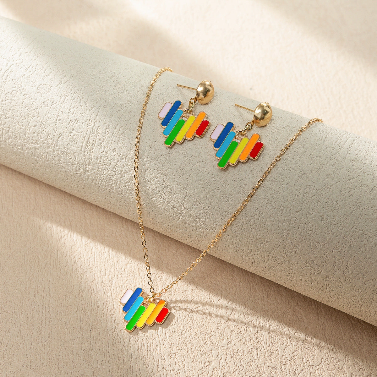 Wholesale Rainbow Element Design Dripping Oil Necklace Earring Set
