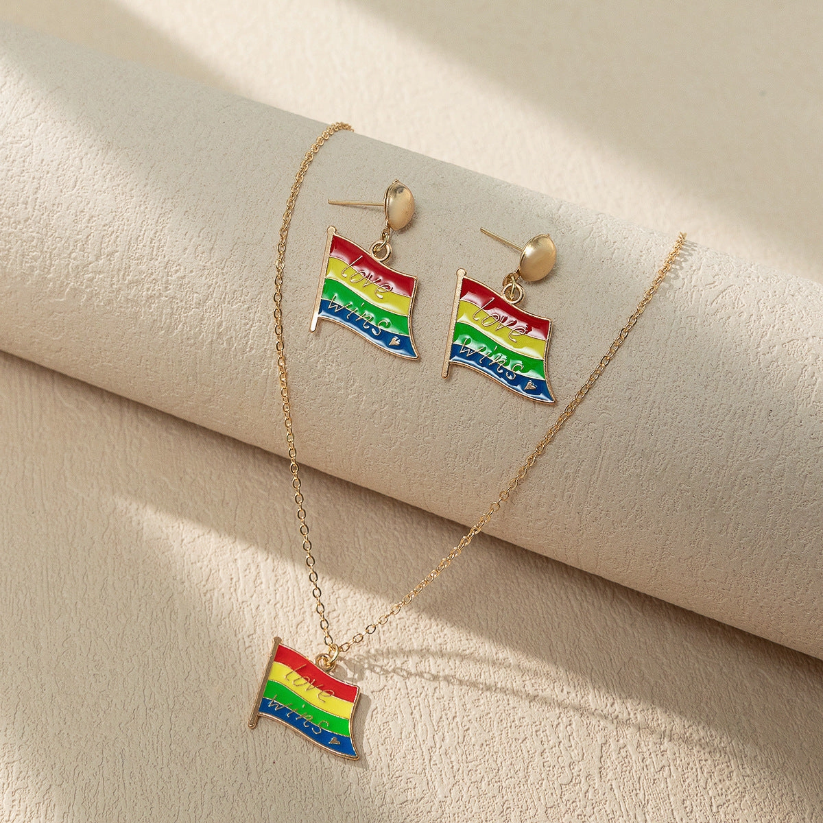 Wholesale Rainbow Element Design Dripping Oil Necklace Earring Set