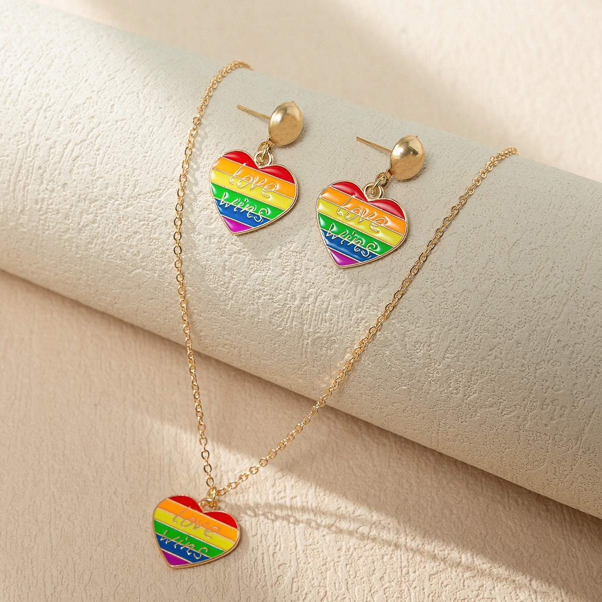 Wholesale Rainbow Element Design Dripping Oil Necklace Earring Set