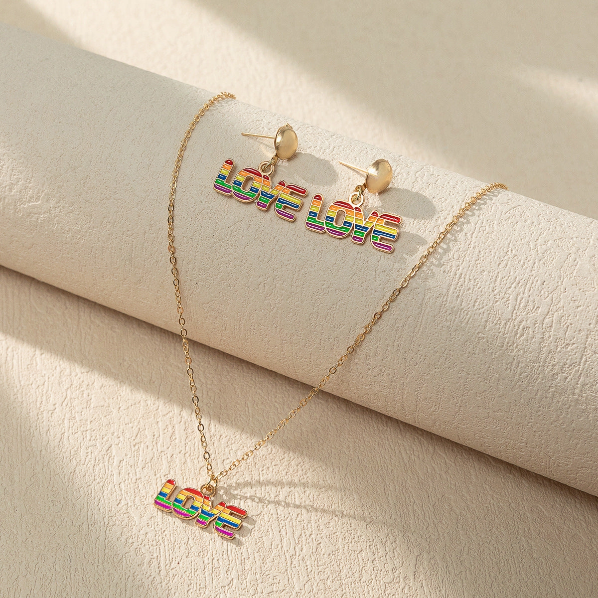 Wholesale Rainbow Element Design Dripping Oil Necklace Earring Set