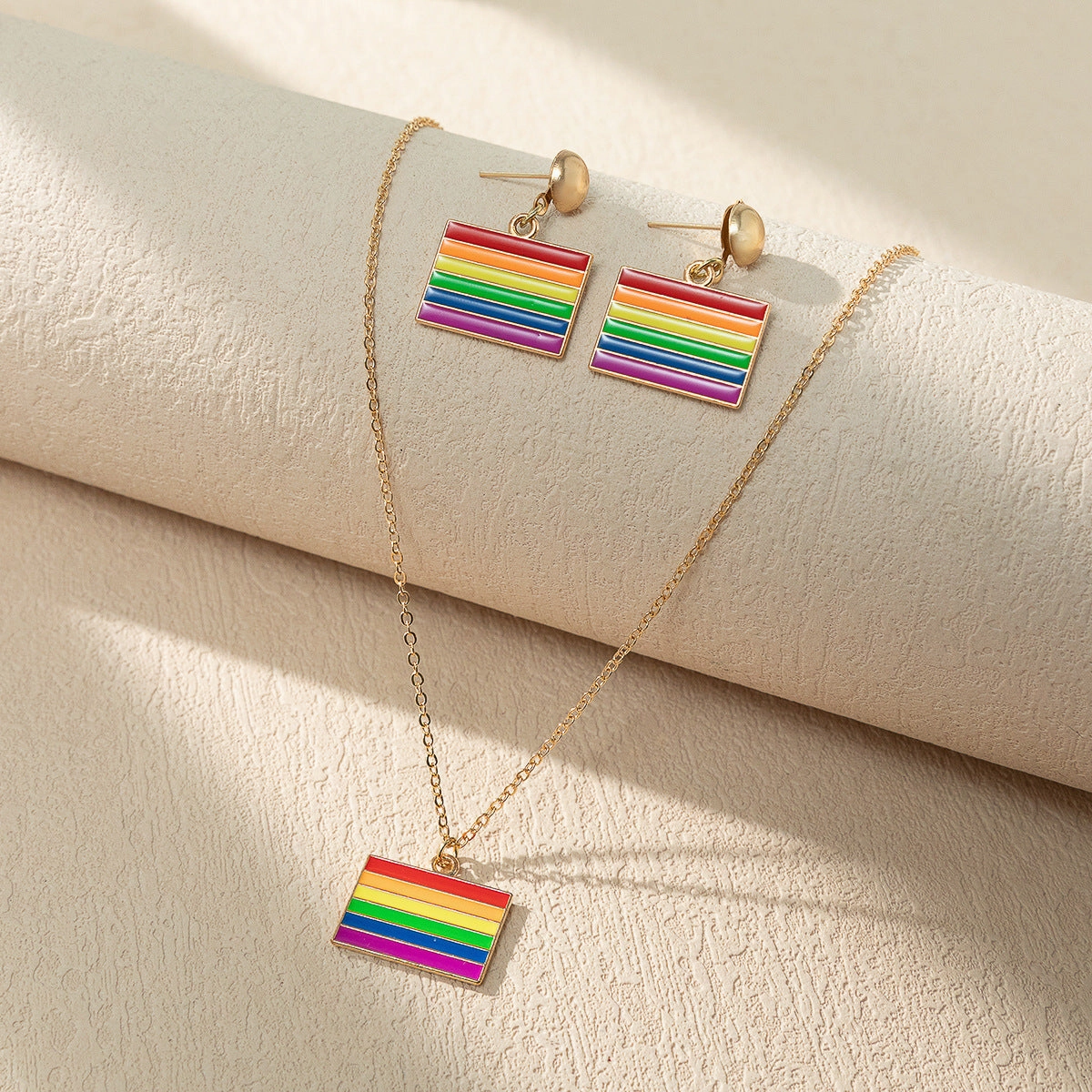 Wholesale Rainbow Element Design Dripping Oil Necklace Earring Set