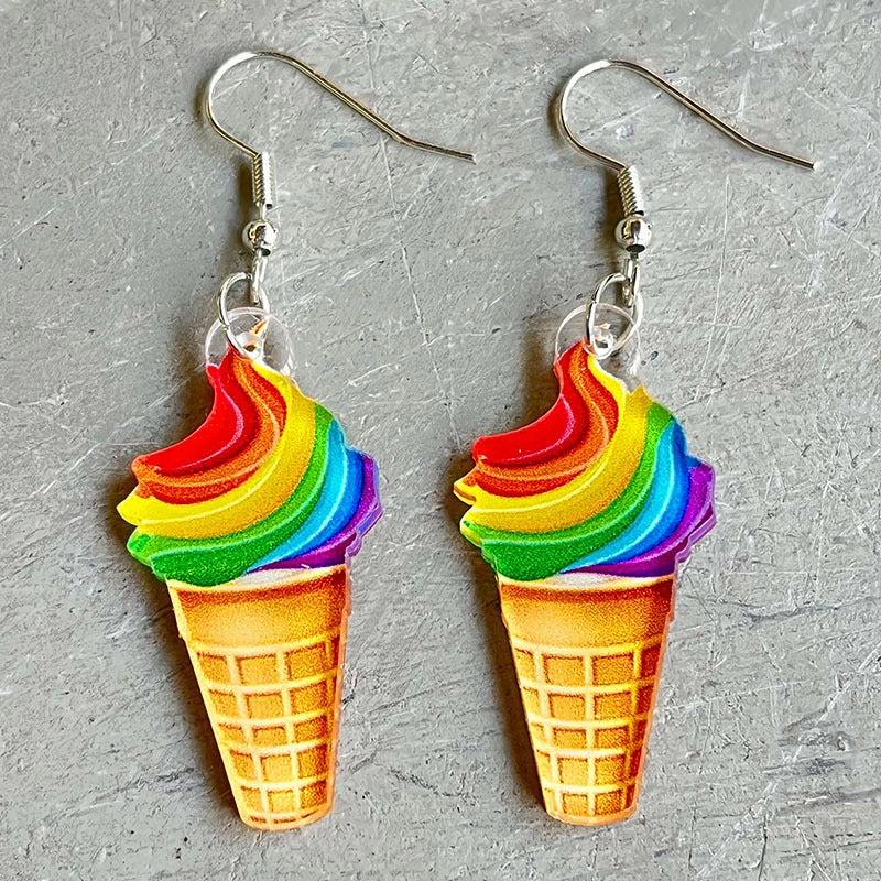 Wholesale Rainbow Game Mushroom Elf Summer Drink Colored Pen Acrylic Fun Earrings