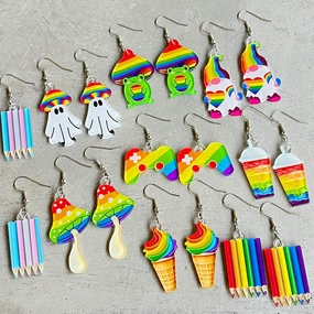 Wholesale Rainbow Game Mushroom Elf Summer Drink Colored Pen Acrylic Fun Earrings