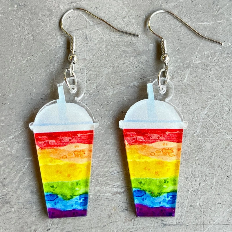 Wholesale Rainbow Game Mushroom Elf Summer Drink Colored Pen Acrylic Fun Earrings
