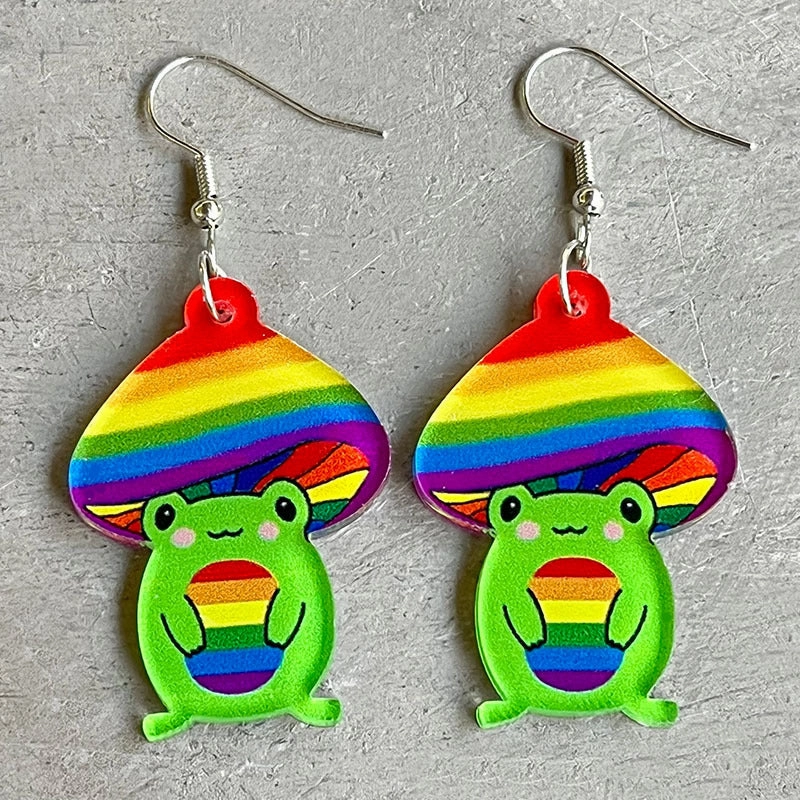 Wholesale Rainbow Game Mushroom Elf Summer Drink Colored Pen Acrylic Fun Earrings