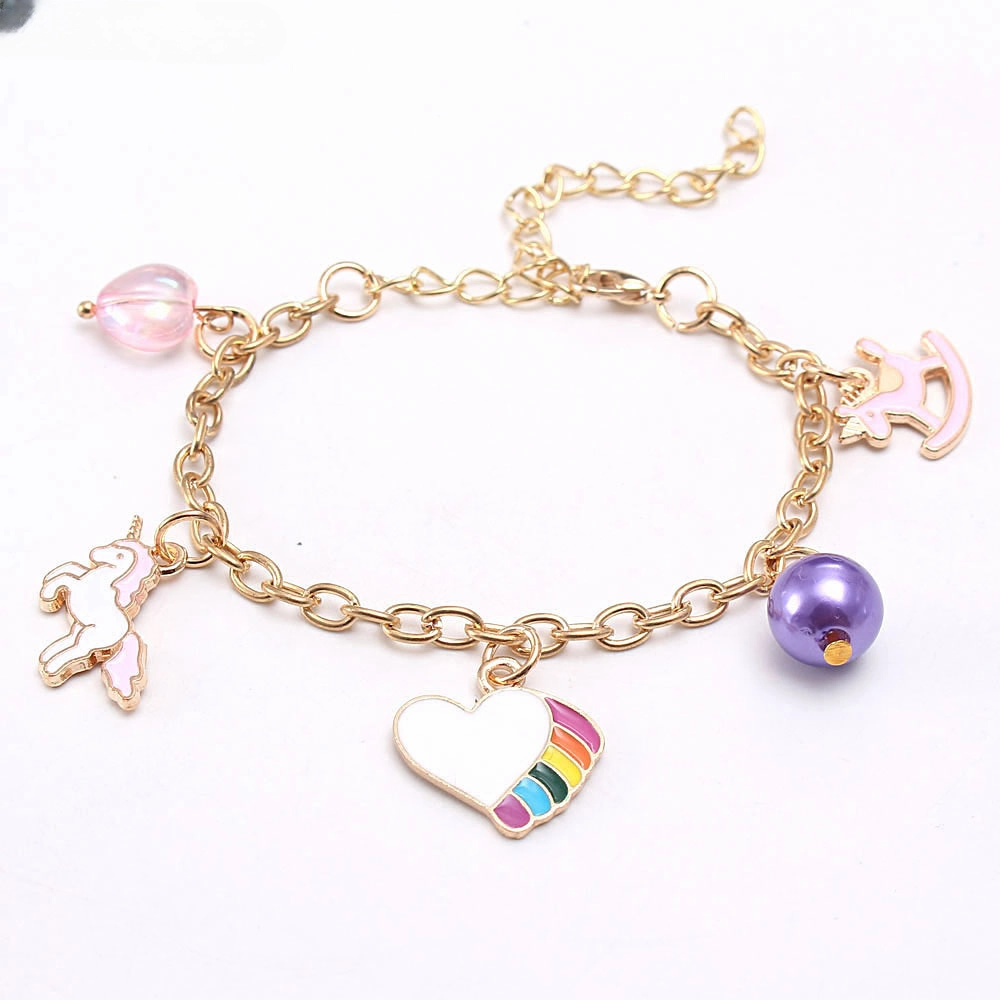 Wholesale Rainbow Heart Drip Oil Alloy Pendant Bracelet