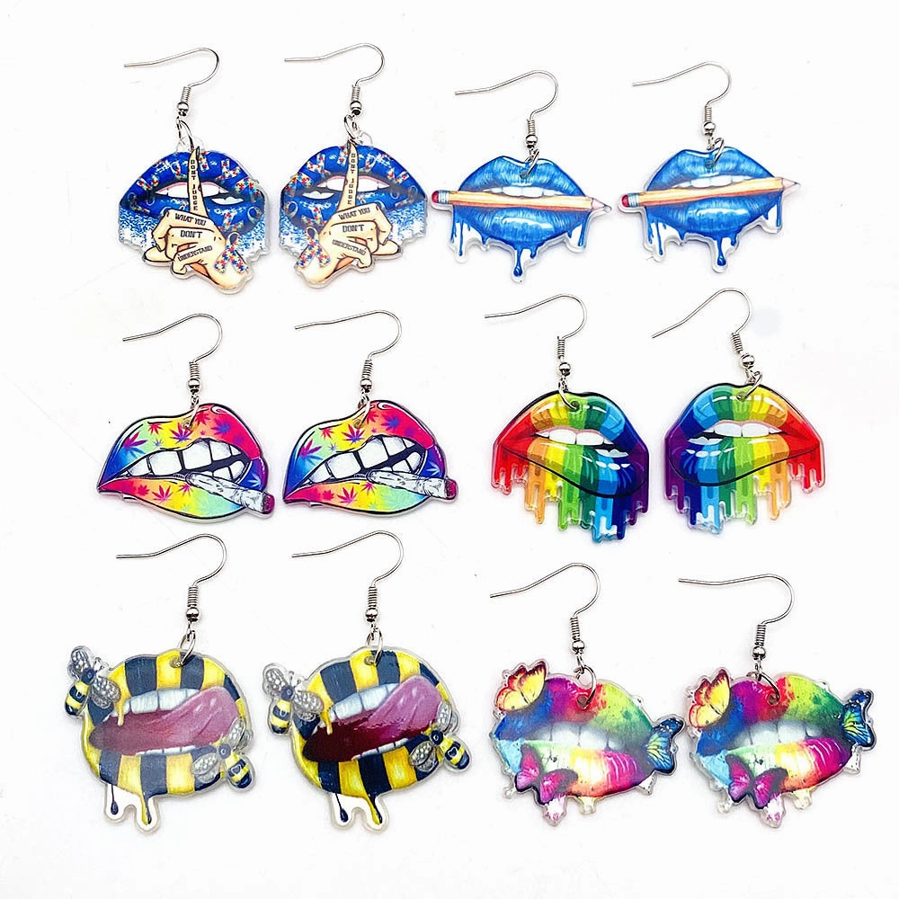 Wholesale Rainbow Mouth Acrylic Earrings