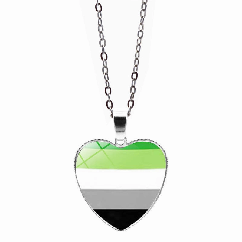 Wholesale Rainbow Time Gem Heart Pendant Alloy Necklaces