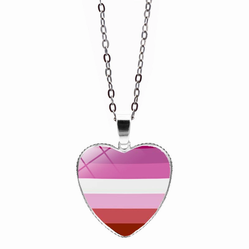 Wholesale Rainbow Time Gem Heart Pendant Alloy Necklaces