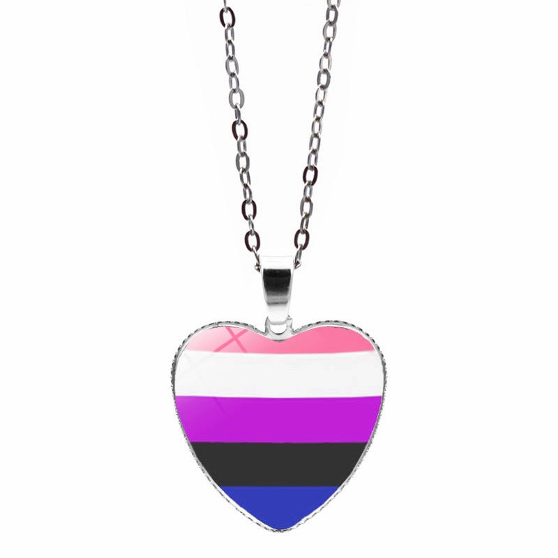 Wholesale Rainbow Time Gem Heart Pendant Alloy Necklaces