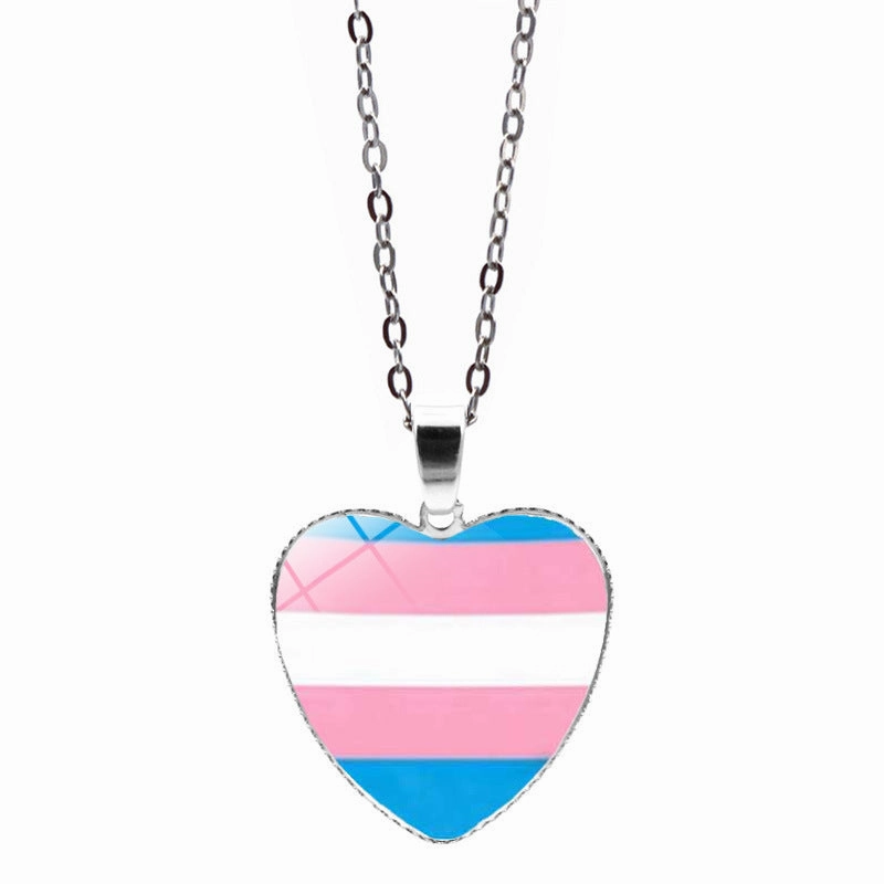 Wholesale Rainbow Time Gem Heart Pendant Alloy Necklaces