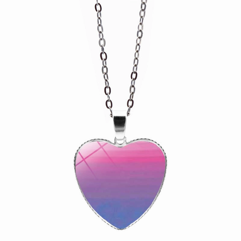 Wholesale Rainbow Time Gem Heart Pendant Alloy Necklaces