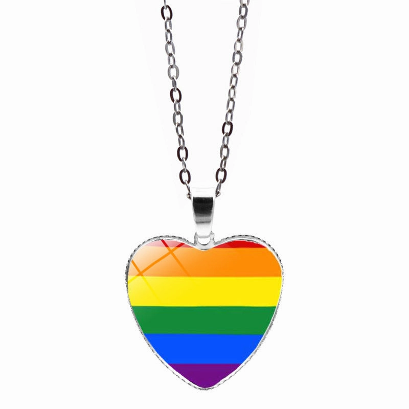 Wholesale Rainbow Time Gem Heart Pendant Alloy Necklaces