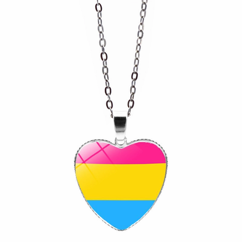 Wholesale Rainbow Time Gem Heart Pendant Alloy Necklaces