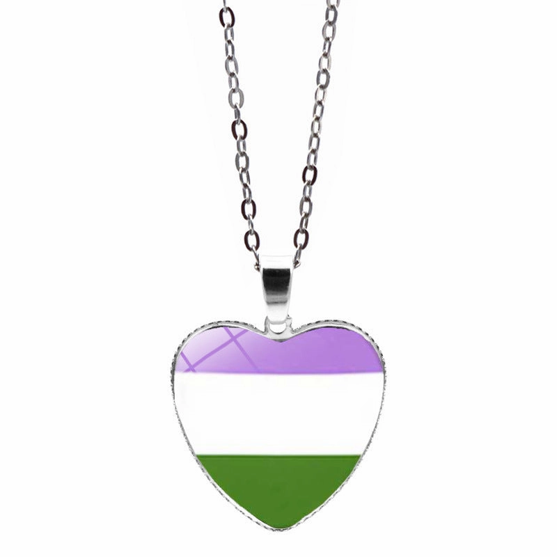 Wholesale Rainbow Time Gem Heart Pendant Alloy Necklaces
